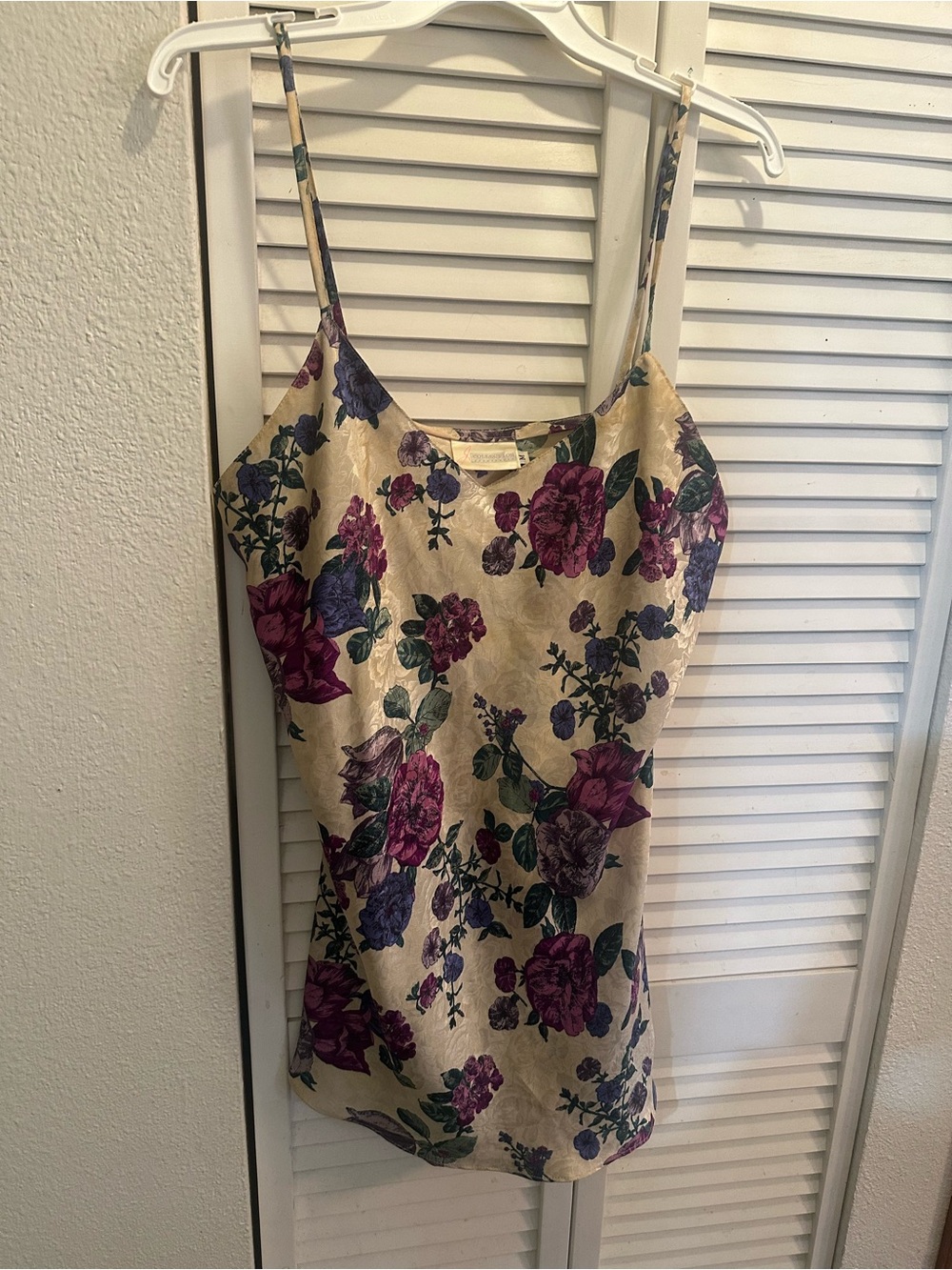 JM Collection Cream Satin Cami with Purple Floral Print